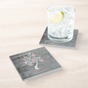 Pink Tree of Hearts Personalised Glass Coaster