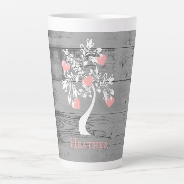 Pink Tree of Hearts Personalised Latte Mug (Front)