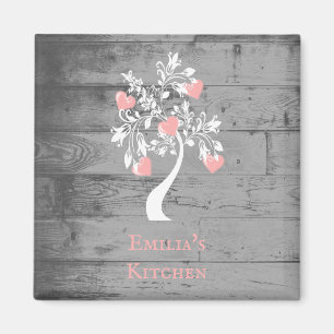 Pink Tree of Hearts Personalised Magnet