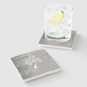 Pink Tree of Hearts Personalised Stone Coaster