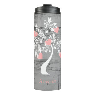 Pink Tree of Hearts Personalised Thermal Tumbler