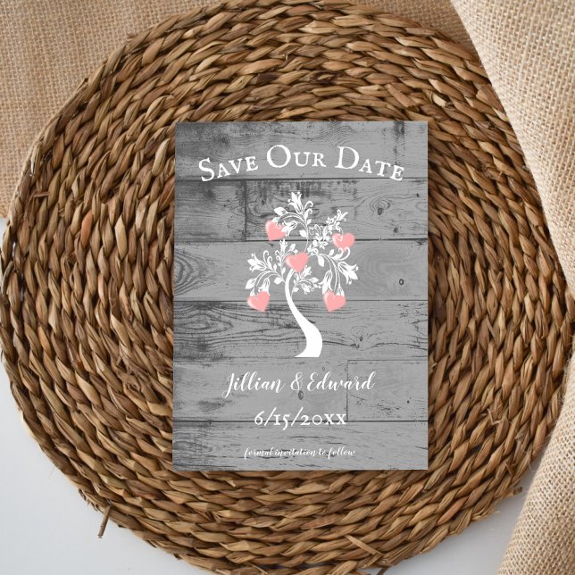 Pink Tree of Hearts Save The Date Announcement (Pink Tree of Hearts Save the Date)