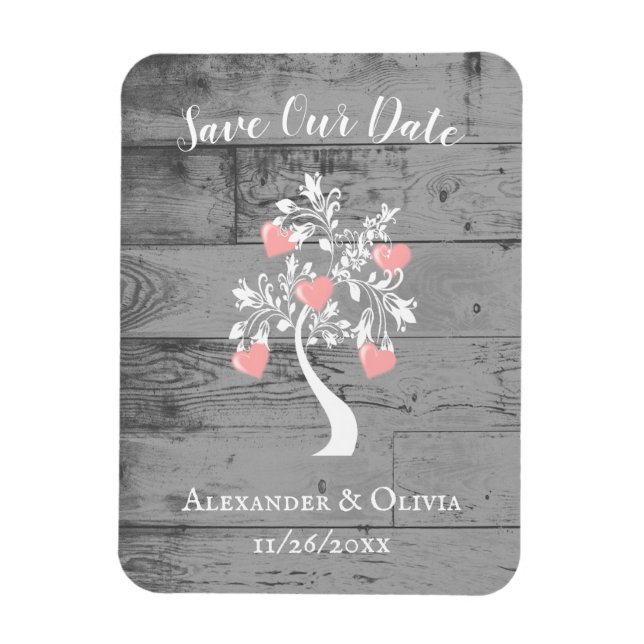 Pink Tree of Hearts Save The Date Magnet (Vertical)