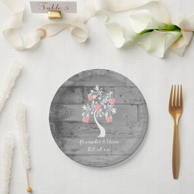 Pink Tree of Hearts Wedding Paper Plate (Wedding)