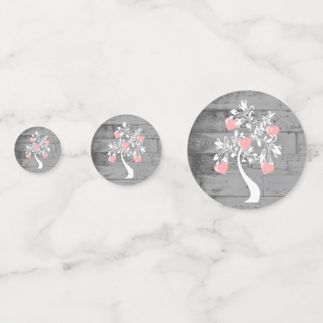 Pink Tree of Hearts Wedding Table Confetti (Fronts)