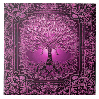 Pink Tree of Life Ancient Rustic Tile