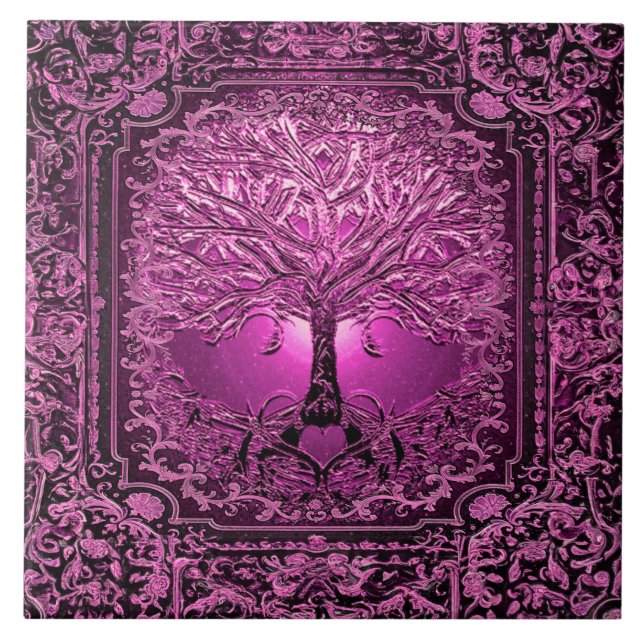 Pink Tree of Life Ancient Rustic Tile (Front)