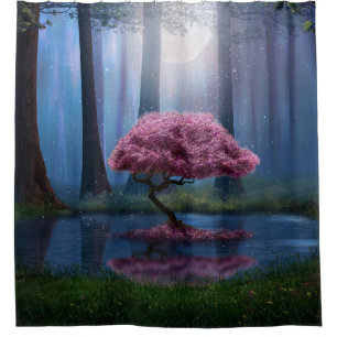Pink Tree Pond Forest Photomanipulation Shower Curtain
