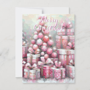 Pink Tree & Presents Personalised Christmas Postcard