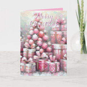 Pink Tree & Presents Personalized Christmas Card