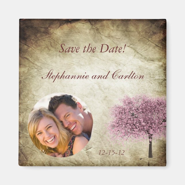 Pink Tree Wedding Announcement Magnet (Front)