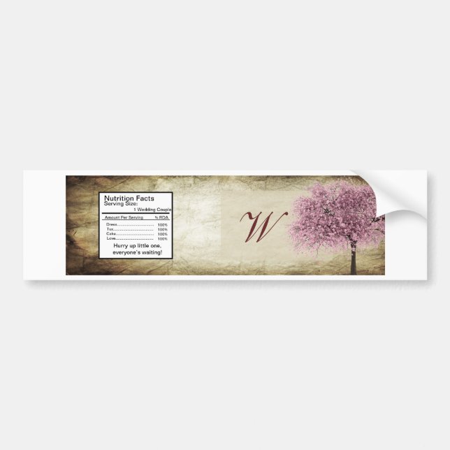 Pink Tree Wedding Water Bottle Label (Front)