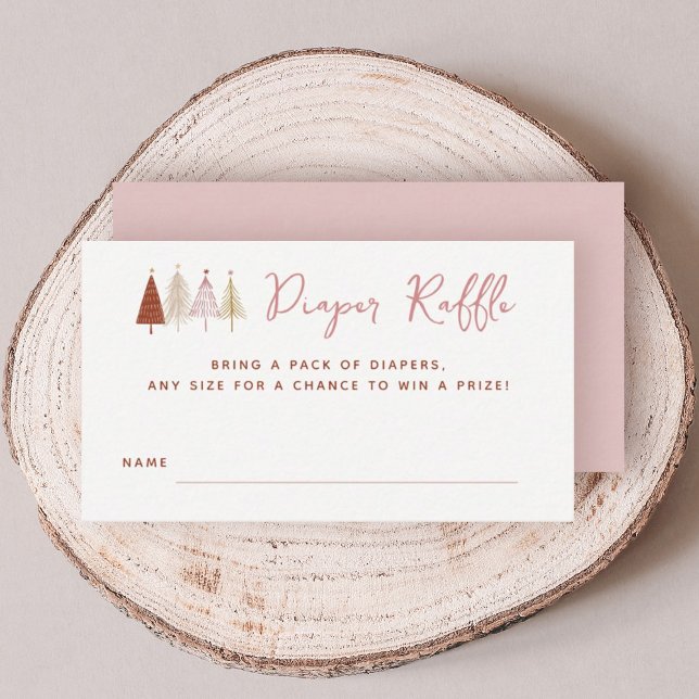 Pink Tree Winter Baby Shower Diaper Raffle Cards (Creator Uploaded)