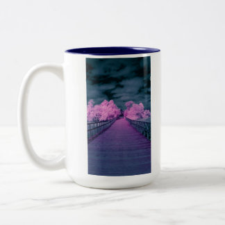 Pink Trees Boardwalk Two-Tone Coffee Mug