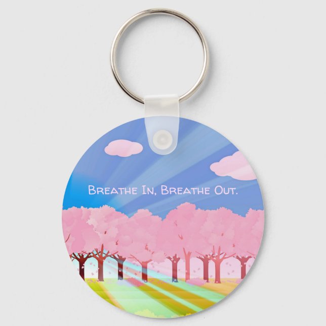 Pink Trees Breathe In Breathe Out Key Ring (Front)