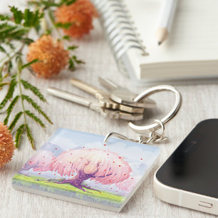 Pink Trees Illustration Key Ring