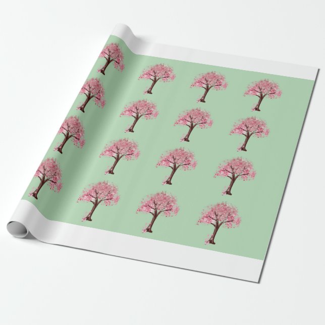 Pink Trees Pattern Wrapping Paper (Unrolled)