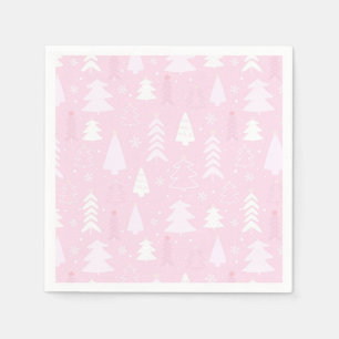 Pink Trees Winter Christmas Paper Napkins