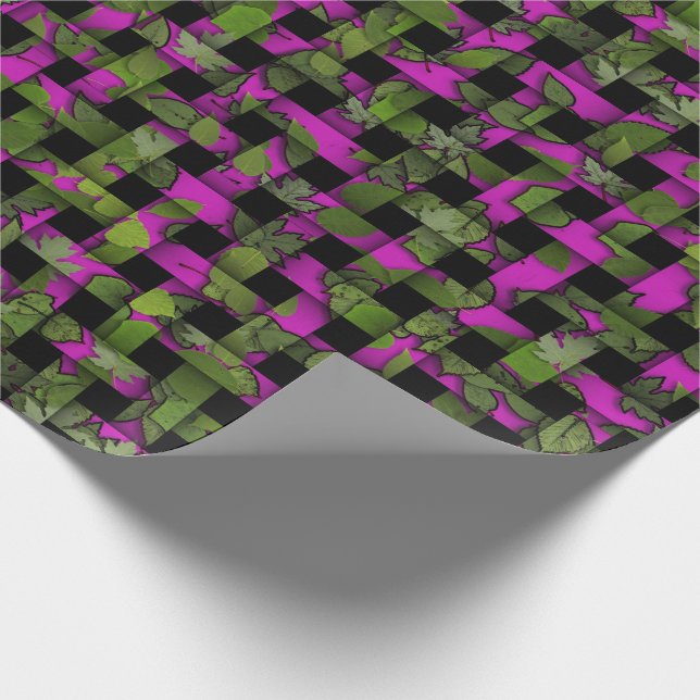 Pink Trellis Green Leaves Wrapping Paper (Corner)