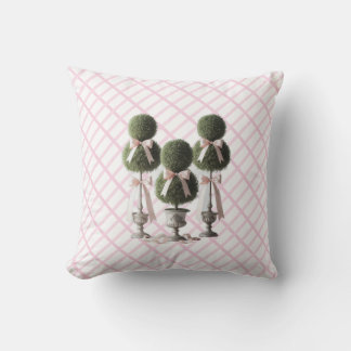 Pink Trellis Topiary Throw Pillow