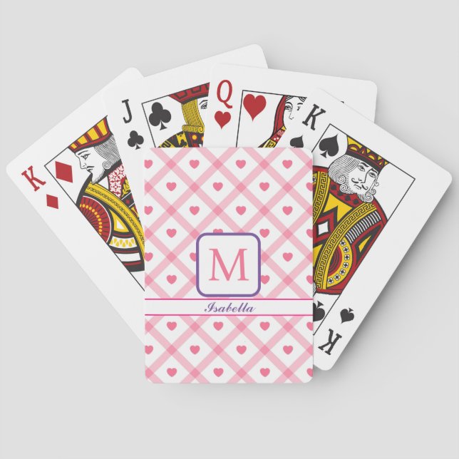 Pink Trendy Heart Valentines Day Collection Playing Cards (Back)