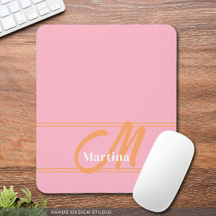 Pink Trendy Modern Monogram Initial Mouse Mat