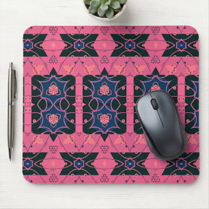 Pink Trendy Ornamental Geometric Pattern Mouse Mat
