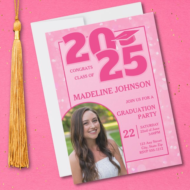 Pink Trendy Photo 2025 Graduation Invitation (Creator Uploaded)