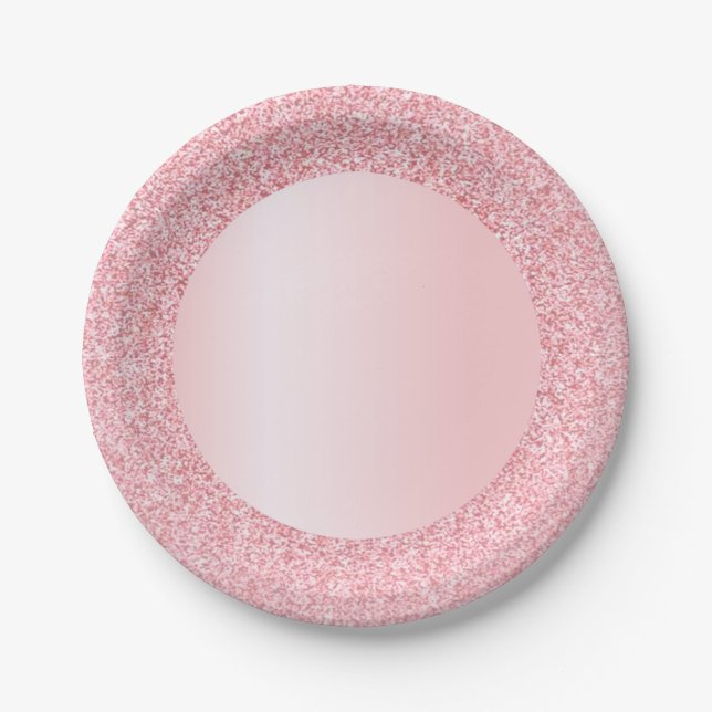Pink Trendy Rose Gold Glitter Elegant Template Paper Plate (Front)