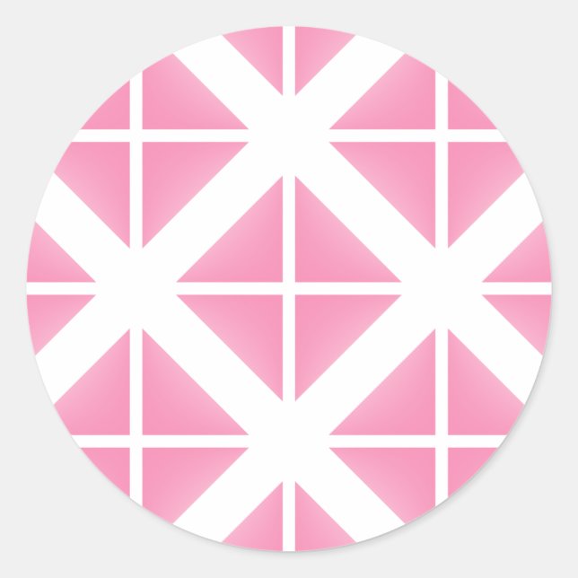 Pink Trendy Triangle Pattern Classic Round Sticker (Front)