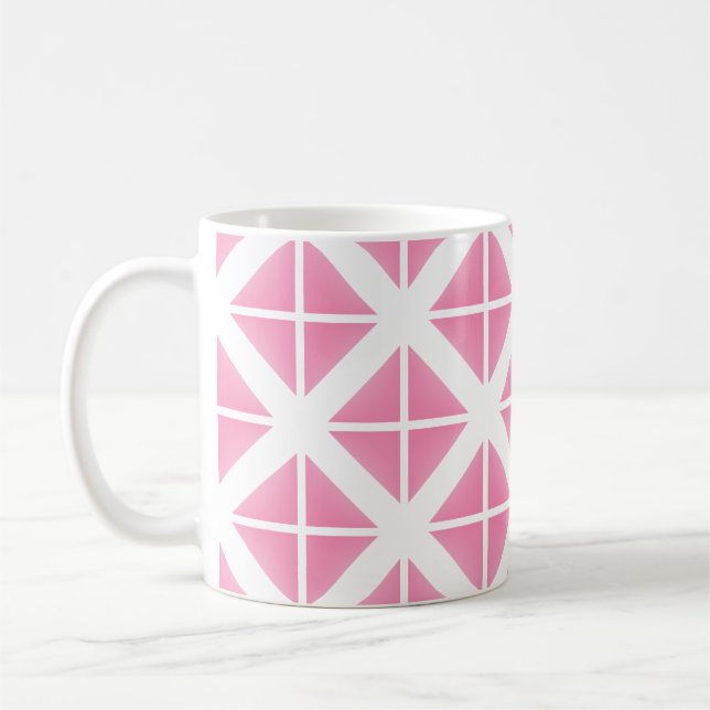 Pink Trendy Triangle Pattern Coffee Mug (Left)