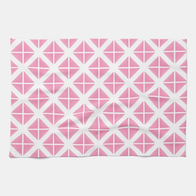 Pink Trendy Triangle Pattern Tea Towel (Horizontal)