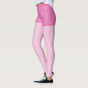 Pink Trendy Vintage Gingham Pattern Custom Initial Leggings