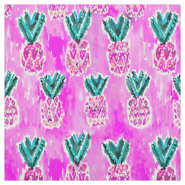 Pink Tribal Watercolor Pineapple Pattern Fabric (Swatch)