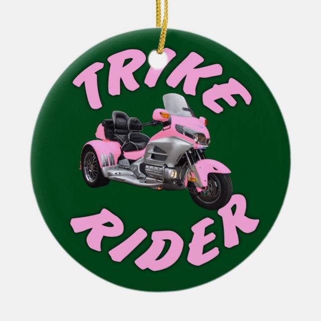 Pink Trike Rider Ceramic Tree Decoration (Front)