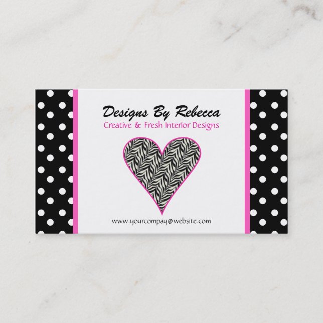 Pink Trim Zebra Print Heart Business Card (Front)