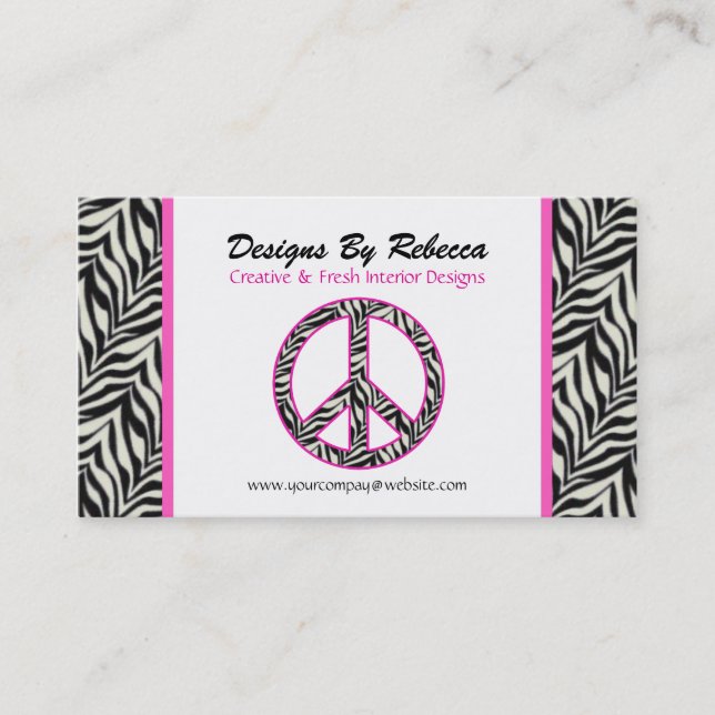Pink Trimmed Zebra Peace Sign Business Card (Front)