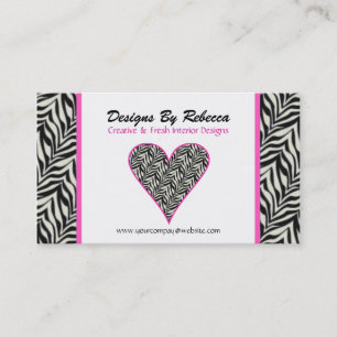 Pink Trimmed Zebra Print Heart Business Card