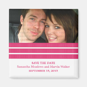 Pink Triple Stripe Photo Save the Date Magnet