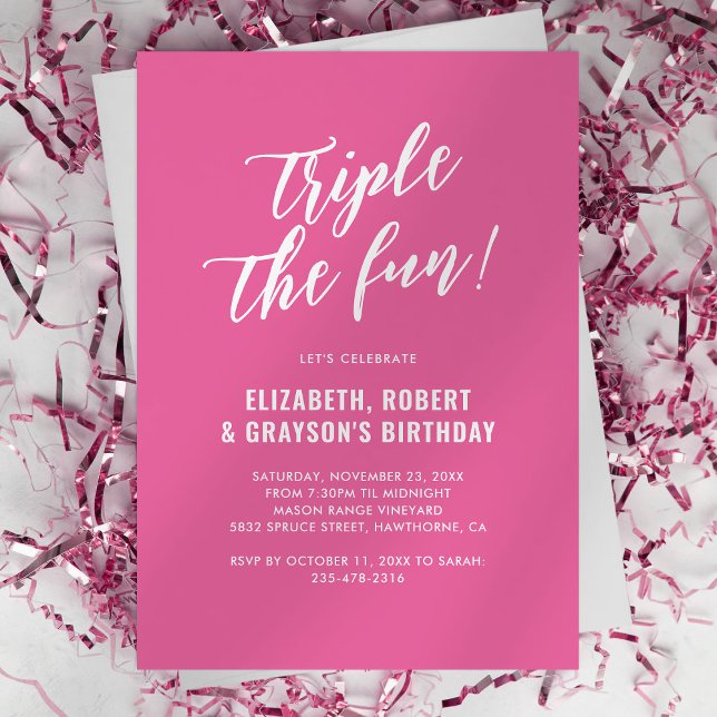 Pink Triple the Fun Birthday Invitation (Creator Uploaded)