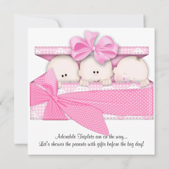 Pink Triplet Baby Shower Invitation Announcement (Front)