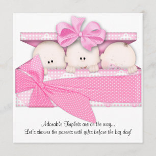 Pink Triplet Baby Shower Invitation Announcement