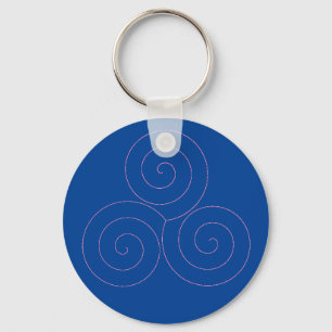 Pink Triskele on Blue Background Key Ring