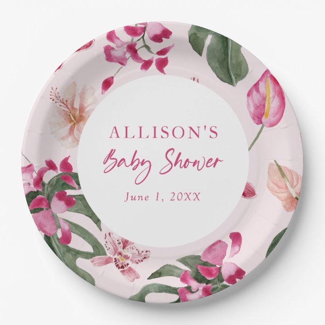 Pink Tropical Baby Paper Plate (Front)