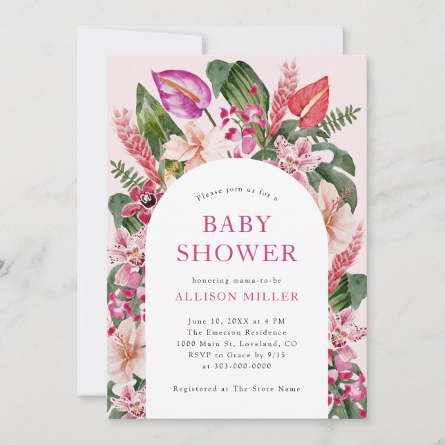 Pink Tropical Baby Shower Invitation (Front)