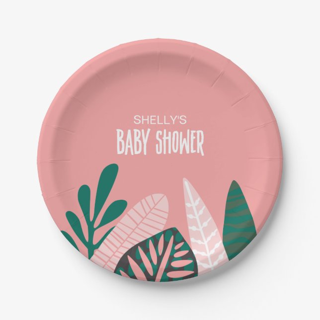 Pink Tropical Baby Shower Paper Plate (Front)