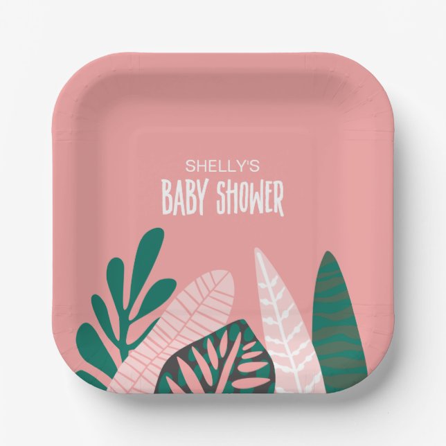 Pink Tropical Baby Shower Paper Plate (Front)