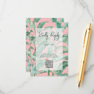 Pink Tropical Banana Palm Leaves Wedding Enclosure Card