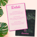 Pink Tropical Bat Mitzvah Details Enclosure Card<br><div class="desc">Share your event details in style with these neon tropical pink Bat Mitzvah detail enclosure cards. The design features green palm leaves and pink personalised text to share the details of your event. Enter the Zazzle Design Tool to make additional adjustments to text.</div>