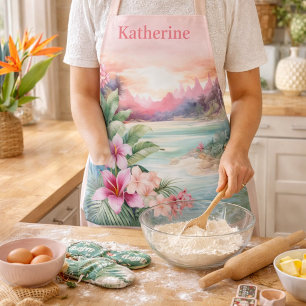 Pink Tropical Beach Apron